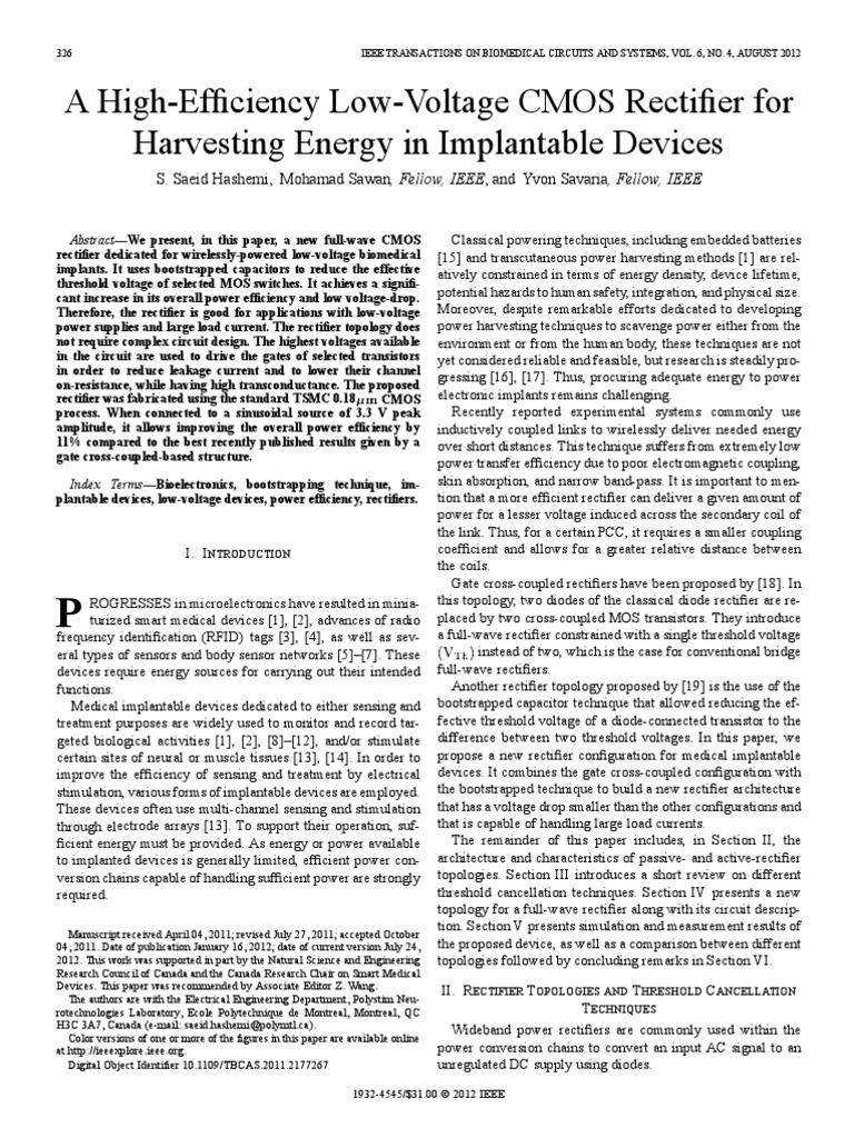 A High Efficiency Low Voltage CMOS Rectifier for  A High Efficiency Low Voltage CMOS Rectifier for