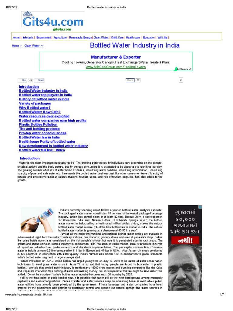 Bottled Water Industry In India Pdf Bottled Water Water Resources