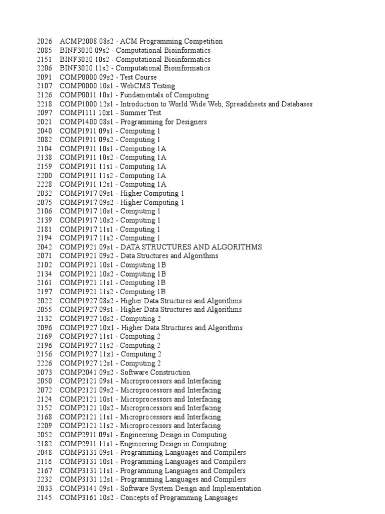UNSW Computer Course Listings 2026 | PDF | Object Oriented Programming ...