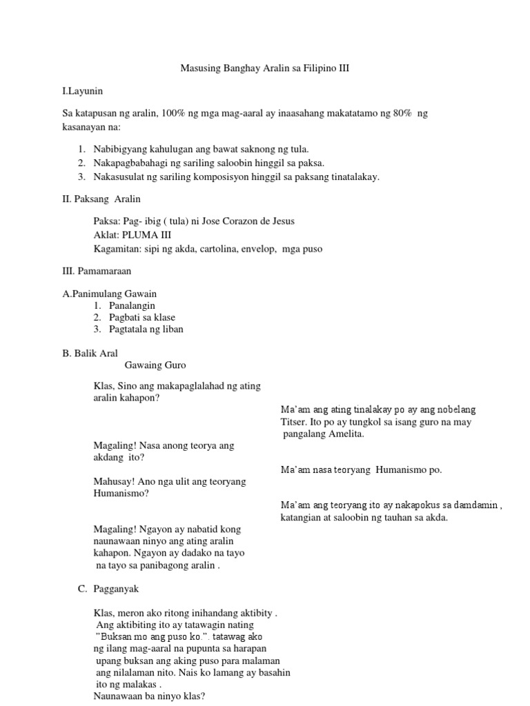 Masusing Banghay Aralin Sa Filipino III  PDF