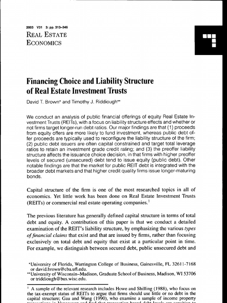 Financing Choice and Liability Structure of Real Estate Investment ...