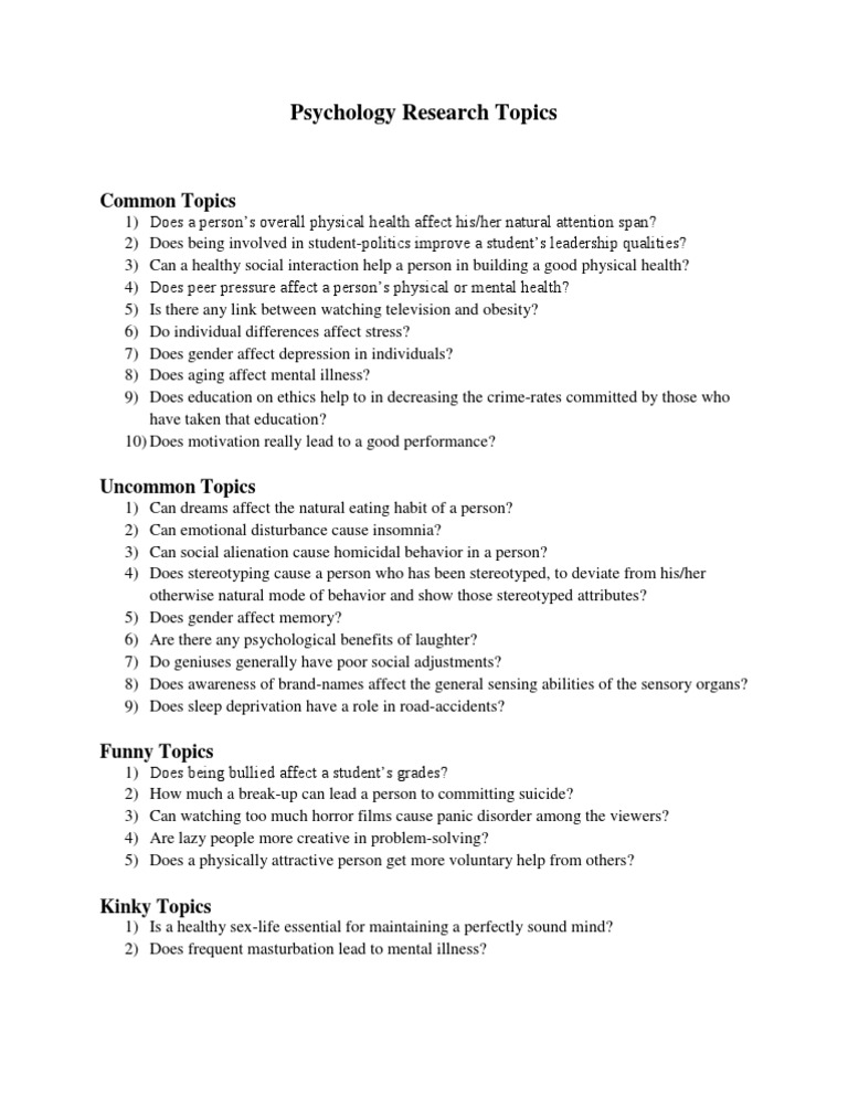 easy research questions for psychology