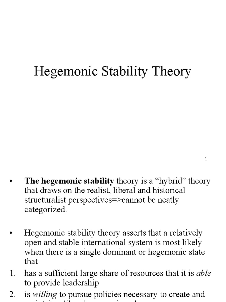 Hegemonic Stability Theory PDF Hegemony Public Good