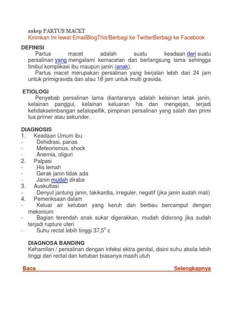 Penanganan Partus Macet pada Persalinan | PDF