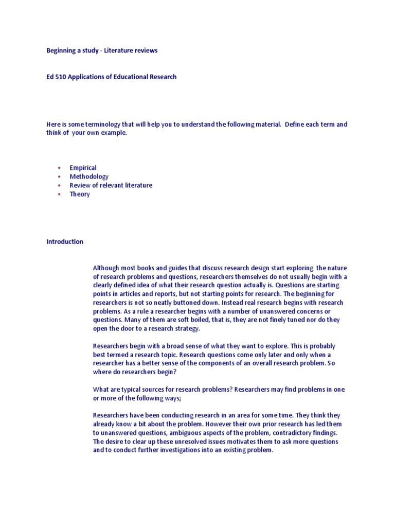 Beginning A Study - Literature Reviews | PDF | Literature Review ...