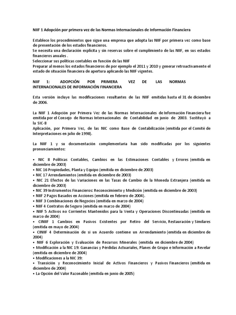 NIIF1 Resumen | PDF | normas internacionales de INFORMACION FINANCIERA ...
