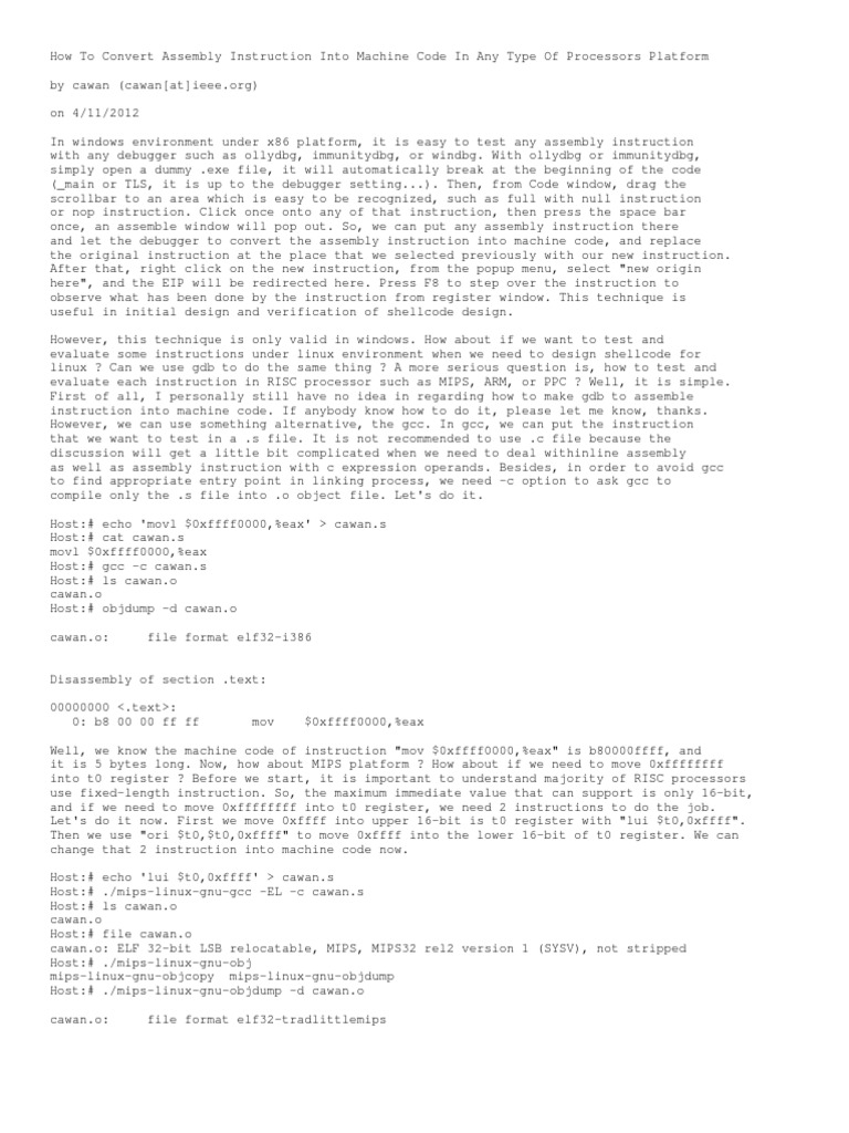 How To Convert Assembly Instruction Into Machine Code in Any Type of ...