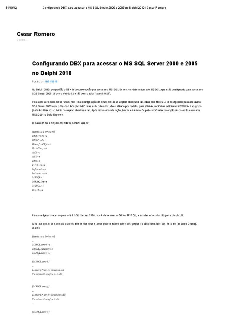Configurando DBX para Acessar o MS SQL Server 2000 e 2005 No Delphi ...