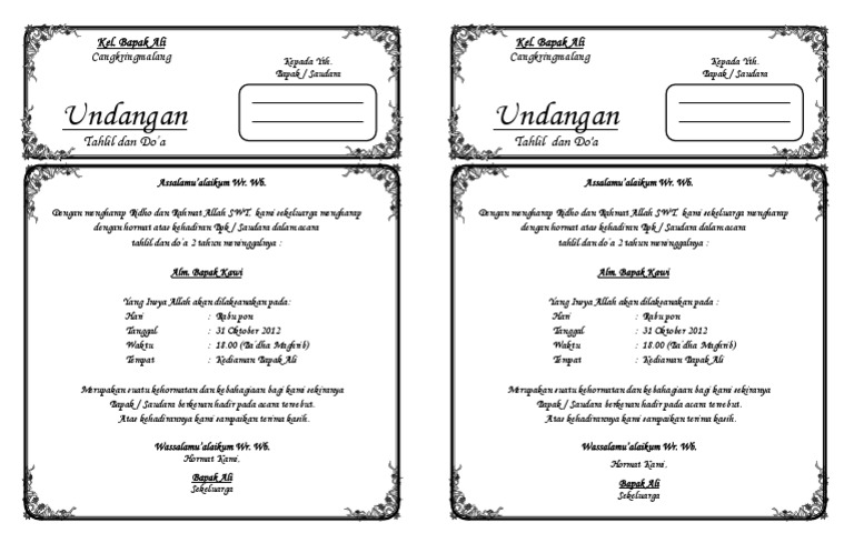 Undangan Tahlil 1 lembar isi 2 Undangan Tahlil 1 lembar isi 2