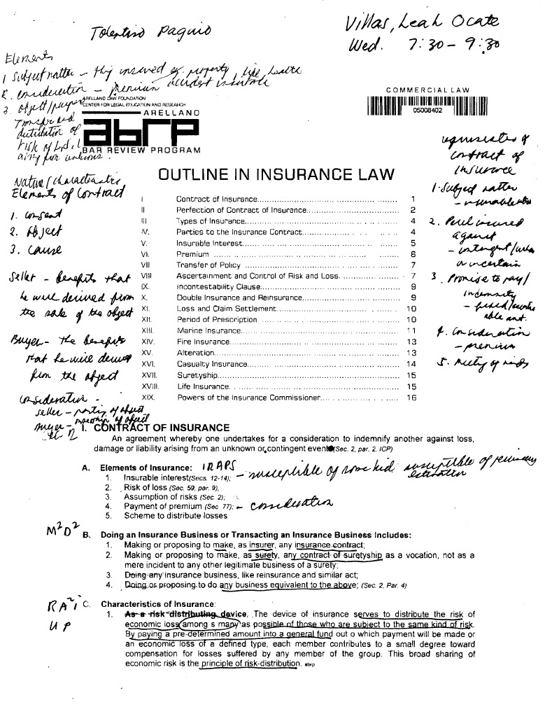 Insurance Reviewer Arellano Bar | PDF