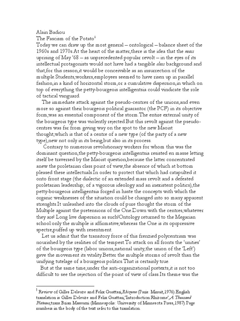 Alain BadiouThe Fascism of The Potato PDF Gilles Deleuze Maoism