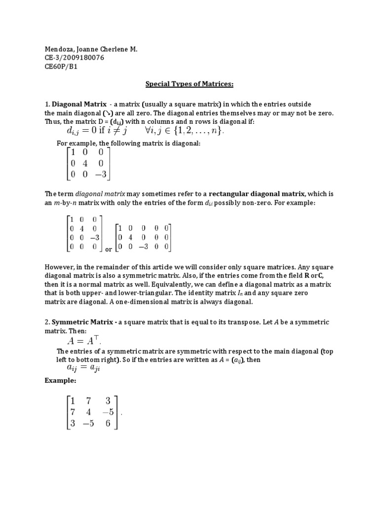 Special Types of Matrices Explained | PDF | Matrix (Mathematics ...