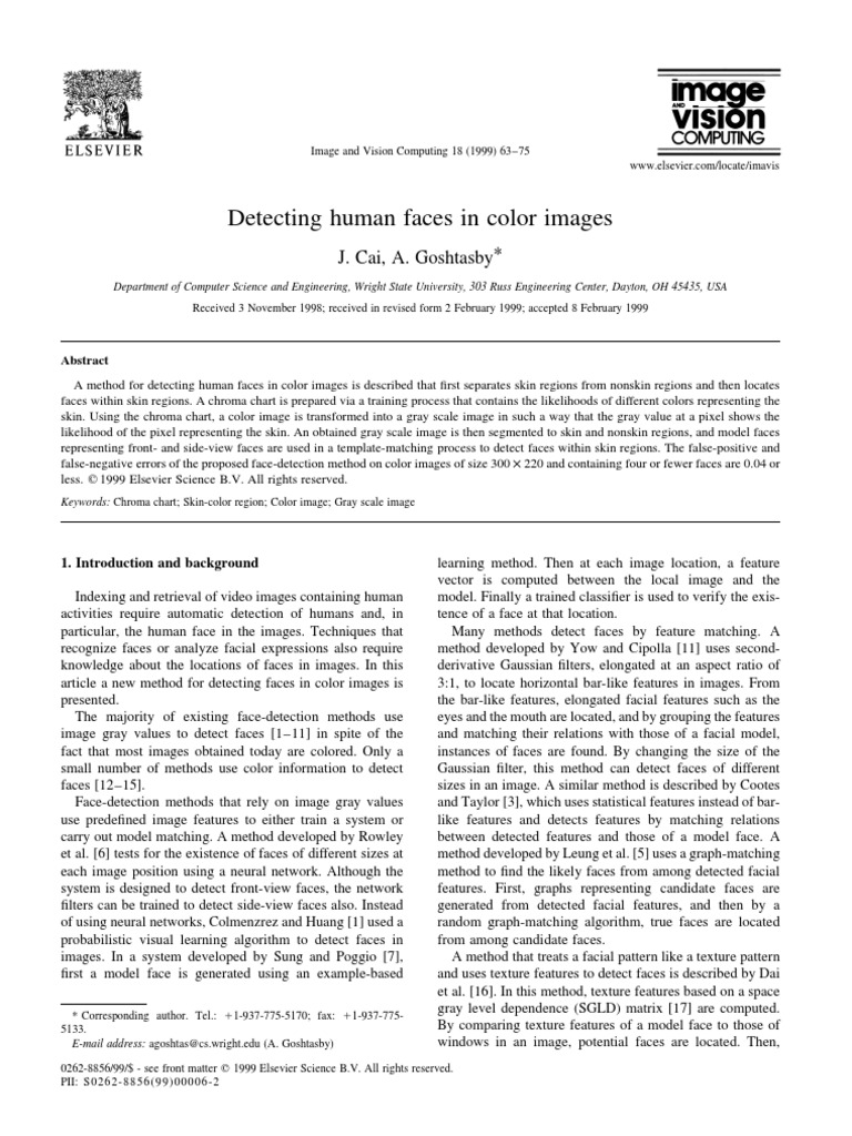 Detecting Human Faces in Color Images - ElseVier - 1999 | PDF | Type I ...