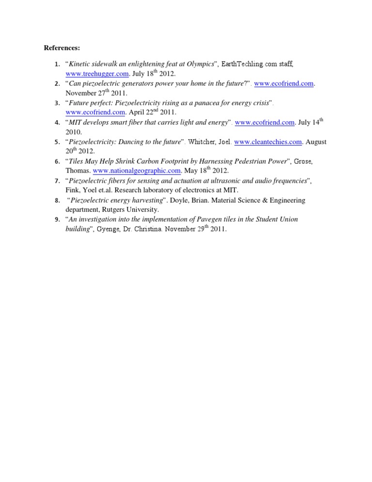 References Page (Final Version) | PDF | Piezoelectricity | Applied And ...
