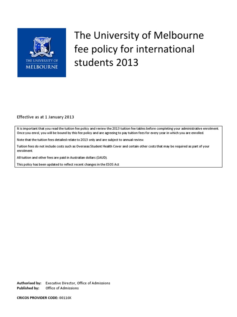 2013 Tuition Fees for International Students | PDF | Postgraduate ...