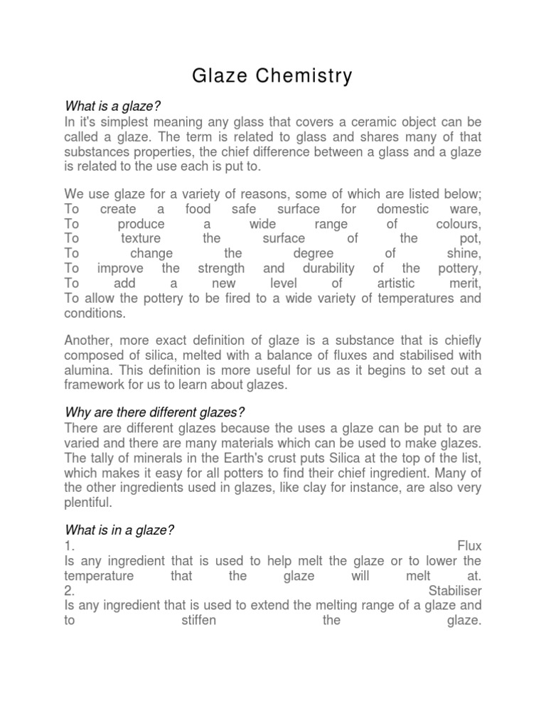Glaze Chemistry PDF Oxide Pottery