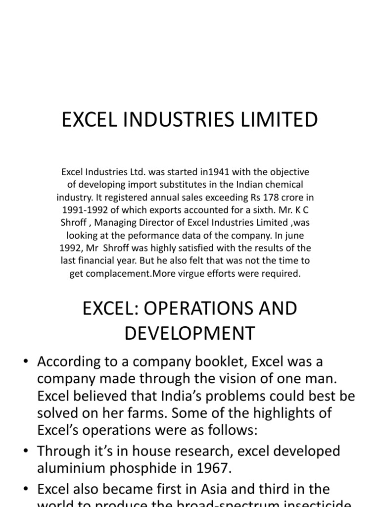 Excel Industries: Pioneers in Chemicals | PDF