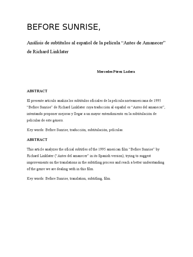 Before Sunrise PDF Traducciones Amor