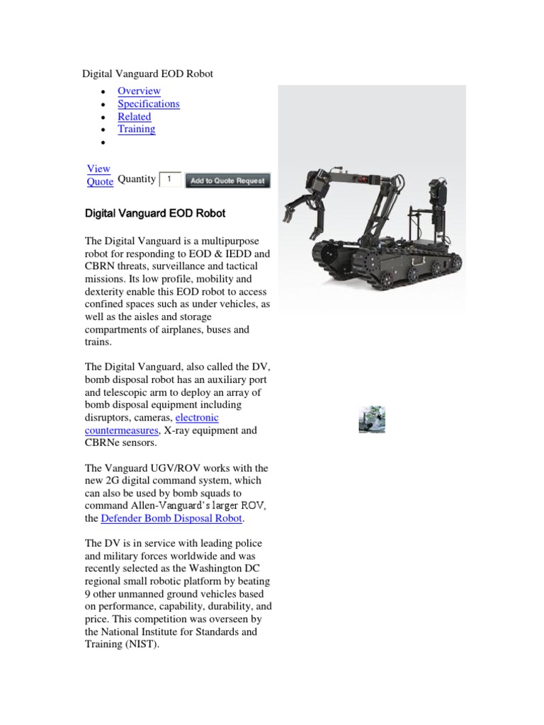 Digital Vanguard EOD Robot Overview | PDF