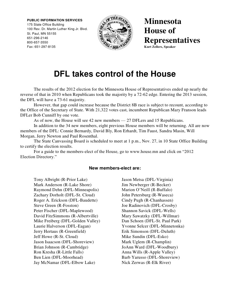Minnesota House Election Results 2012 | PDF | Politics Of The United ...