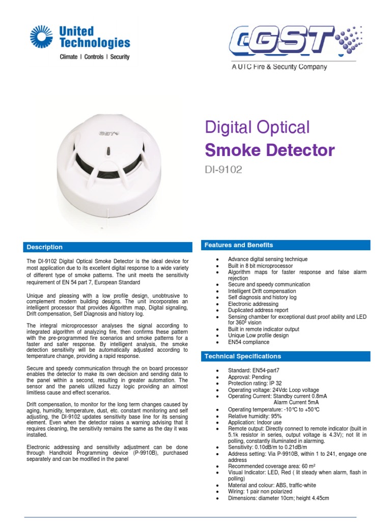Smoke Detector Data Sheet Model DI9102 PDF Electrical Wiring Sensor