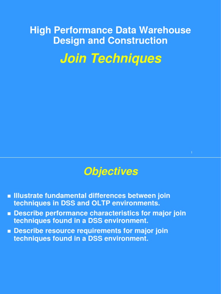Join Techniques in Data Warehousing | PDF | Database Index | Computer ...