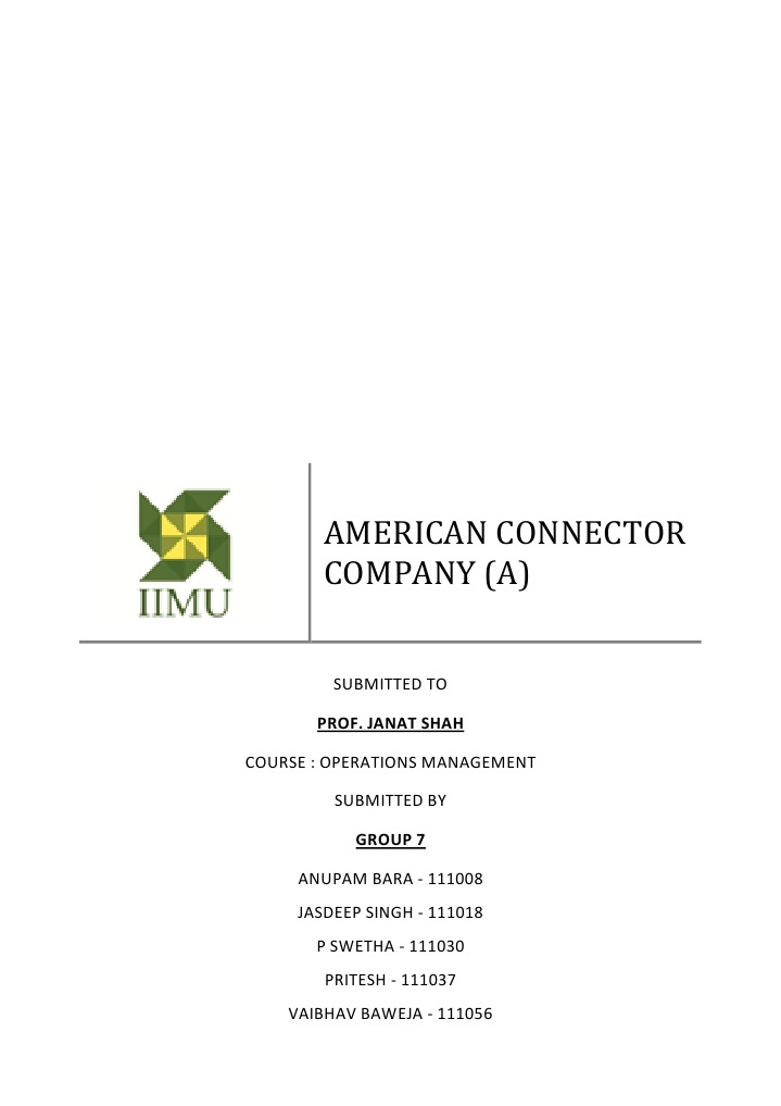 American Connector Company (A) Case Analysis PDF Inventory