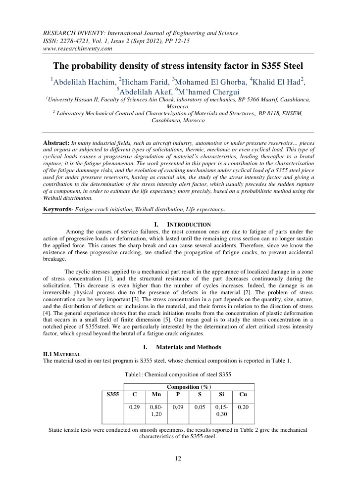 Stress Intensity Factor in S355 Steel | PDF | Fatigue (Material) | Fracture