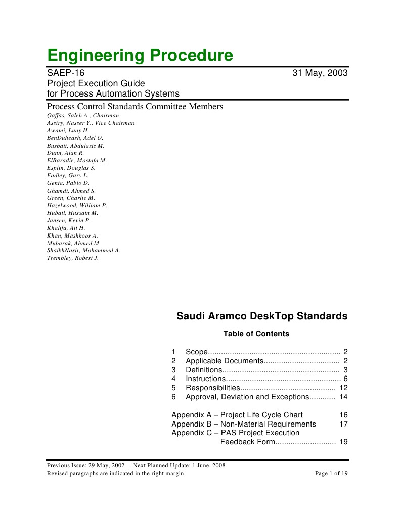SAEP-16 - 0305 - Project Execution Guide For Process Automation Systems ...