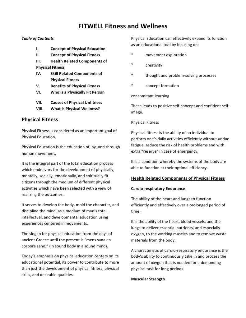 FITWELL Fitness and Wellness | PDF | Physical Fitness | Muscle