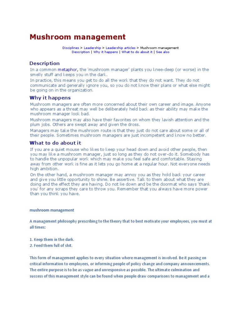 Mushroom Management PDF Psychology Behavioural Sciences