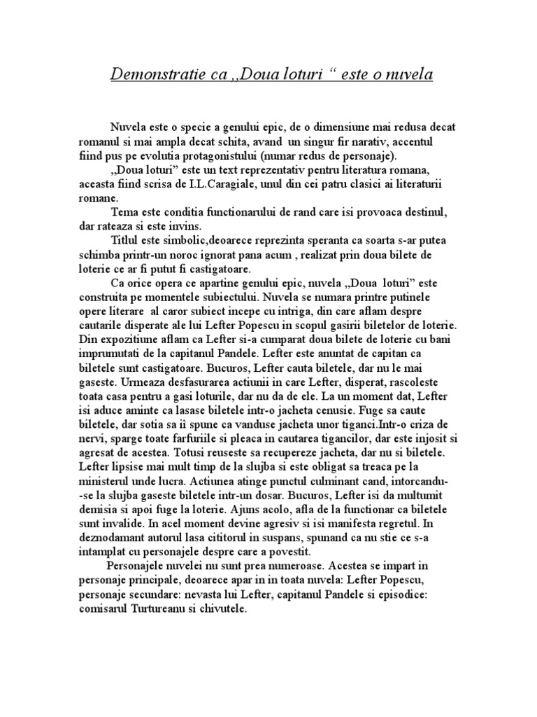 Doua Loturi Rezumat Demonstratie CA Doua Loturi Este o Nuvela | PDF
