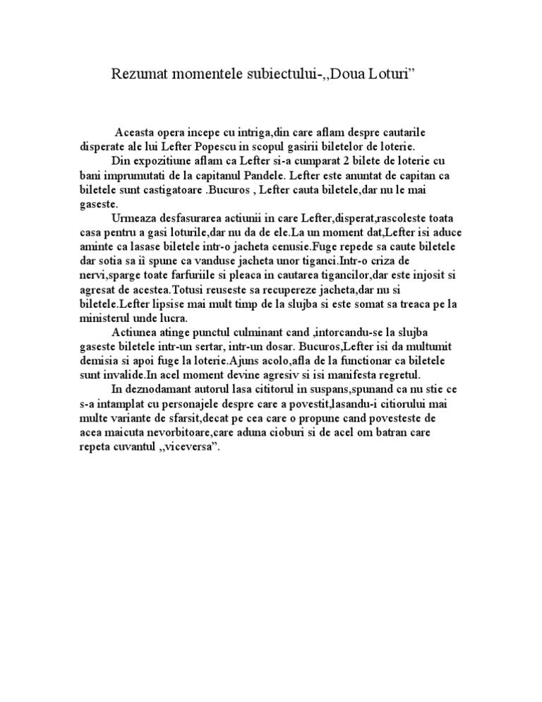 Rezumat 2 Loturi Rezumat Momentele Subiectului-Doua Loturi | PDF