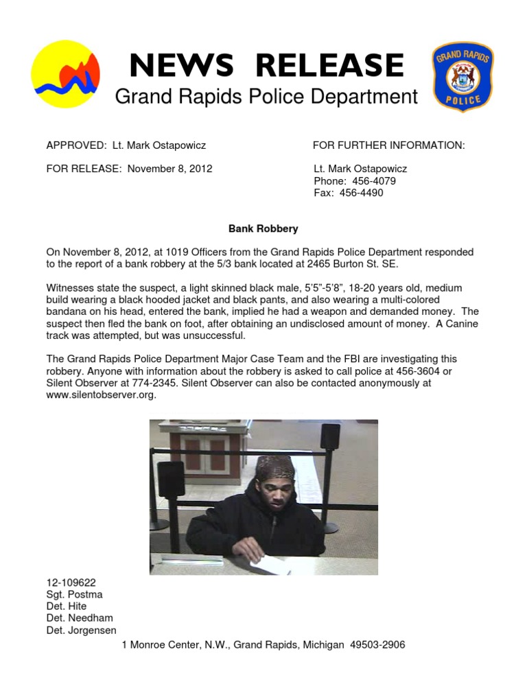Grand Rapids Bank Robbery Report | PDF