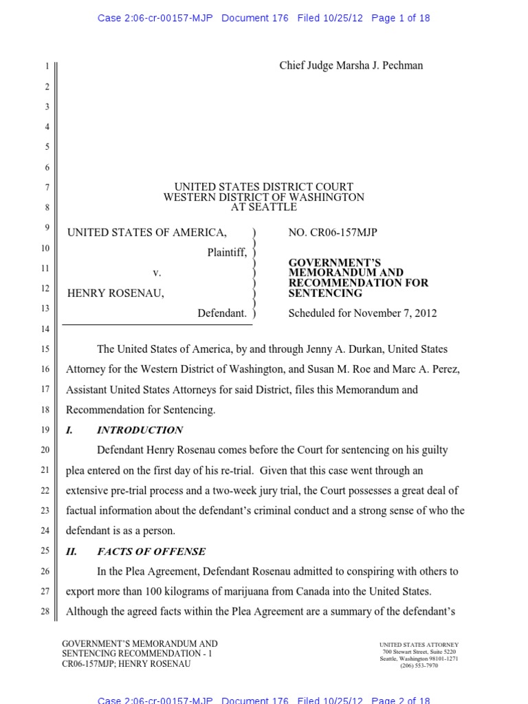 Rosenau sentencing memo United States Federal Sentencing Guidelines