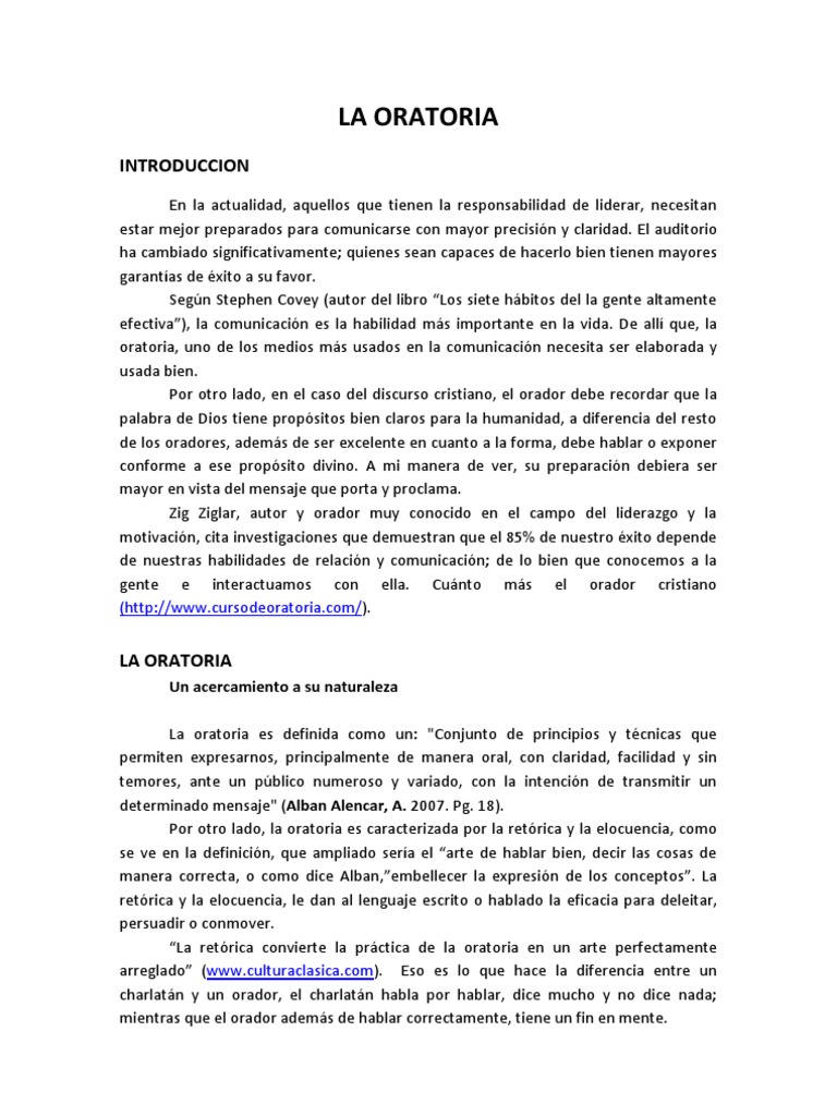 Importancia y Naturaleza de la Oratoria | PDF | Retórica | Persuasión