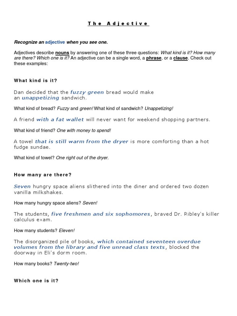 Adjective Recognize An When You See One PDF Adjective Comma