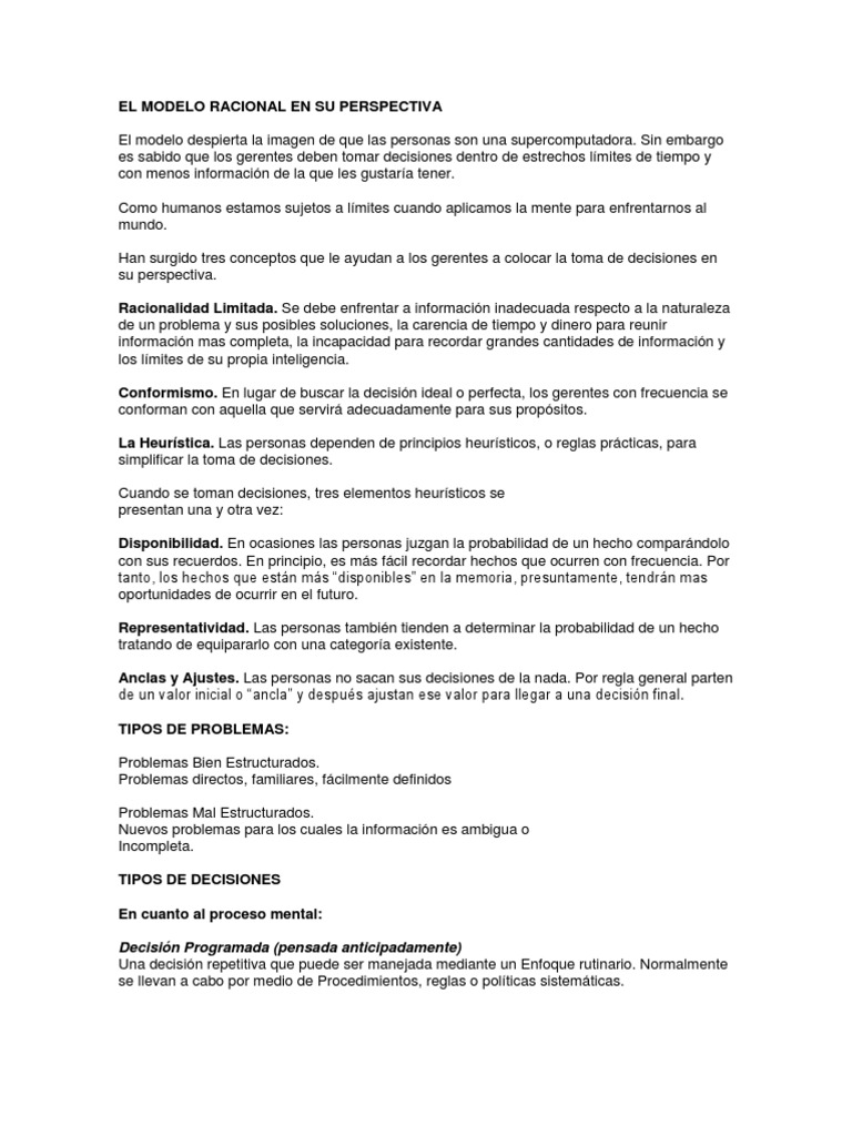El Modelo Racional en Su Perspectiva | PDF | Heurístico | Toma de ...