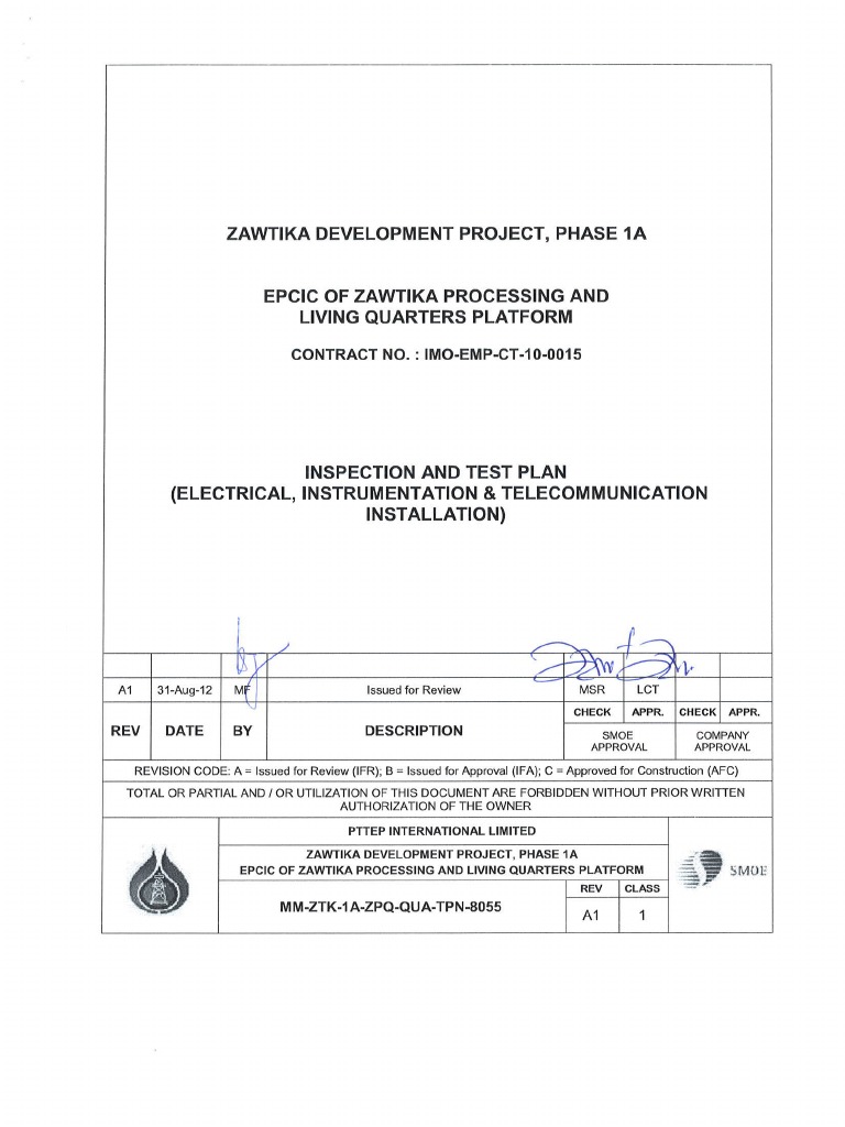 Zawtika Project Inspection Plan A1 | PDF | Quality Assurance ...