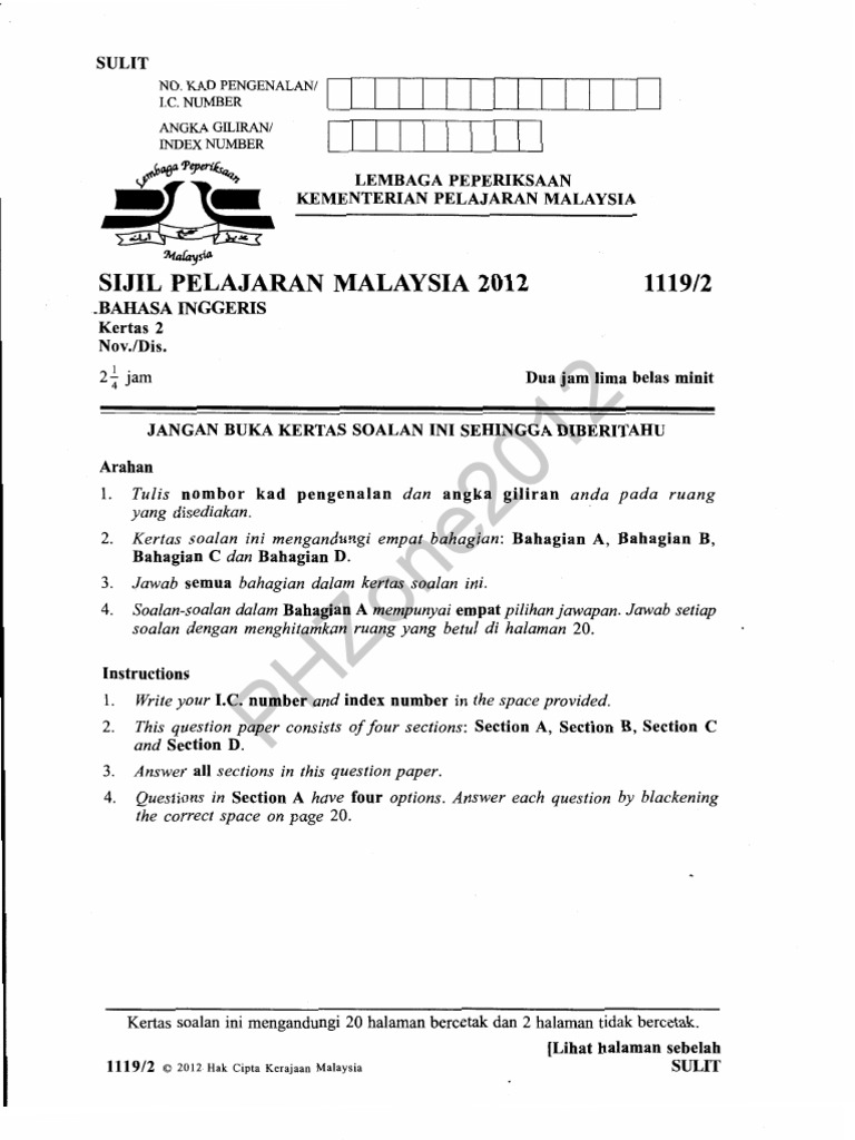 Soalan Dan Skema Jawapan Bahasa Inggeris Tingkatan 4 Kertas 1  malaykiews