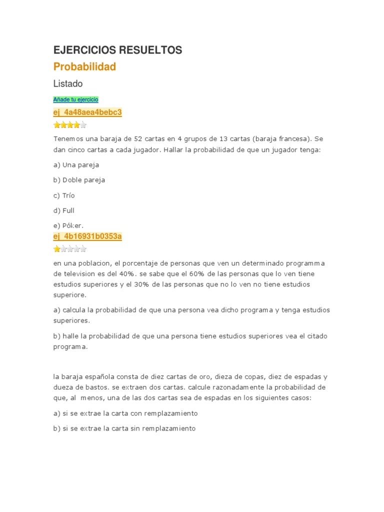 Ejercicios Resueltos de Probabilidad | PDF | Jugando a las cartas ...