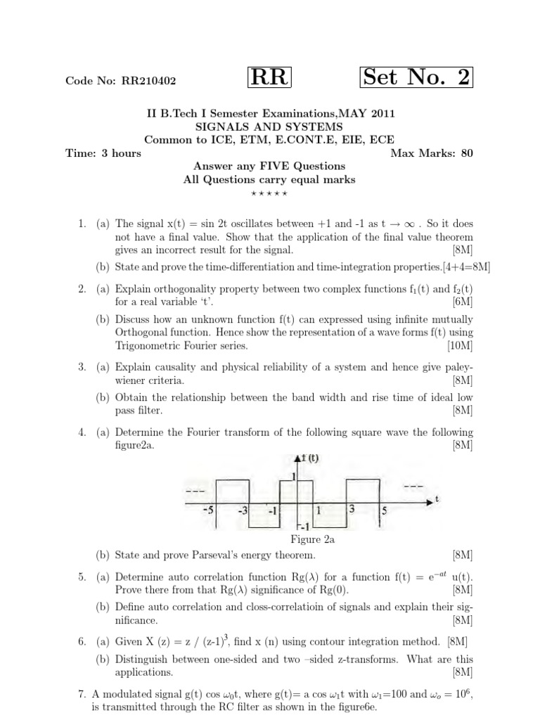 Signals and Systems Exam Questions | PDF | Fourier Transform | Spectral ...