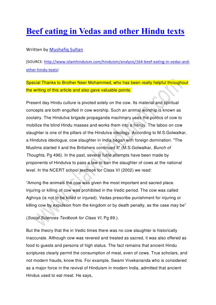 Beef Eating in Vedas and Other Hindu Texts PDF