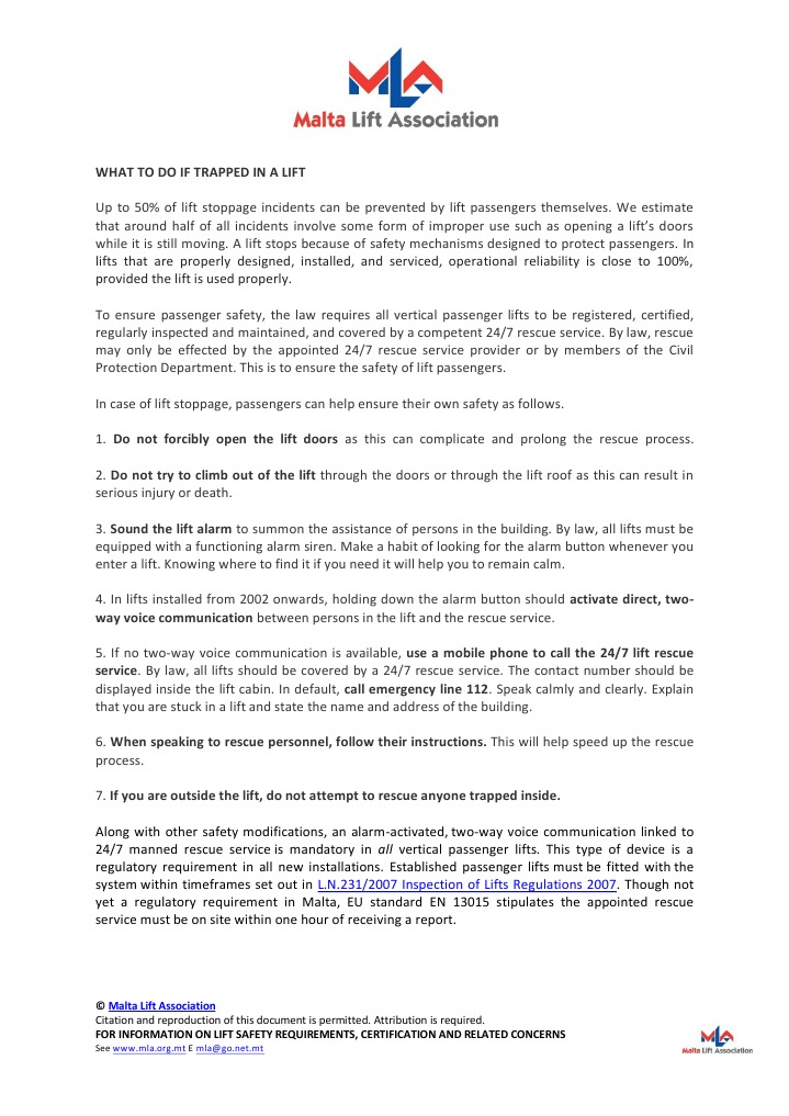 What To Do If Trapped In A Lift Elevator Disclaimer