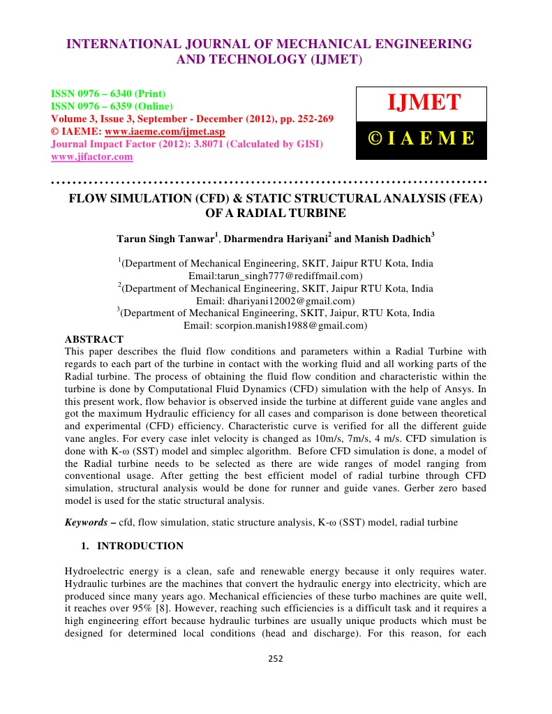 Flow Simulation - CFD - & Static Structural Analysis - Fea - of A ...