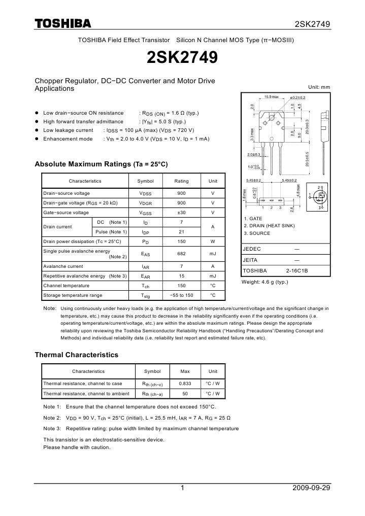 K2749 | PDF | Field Effect Transistor | Reliability Engineering
