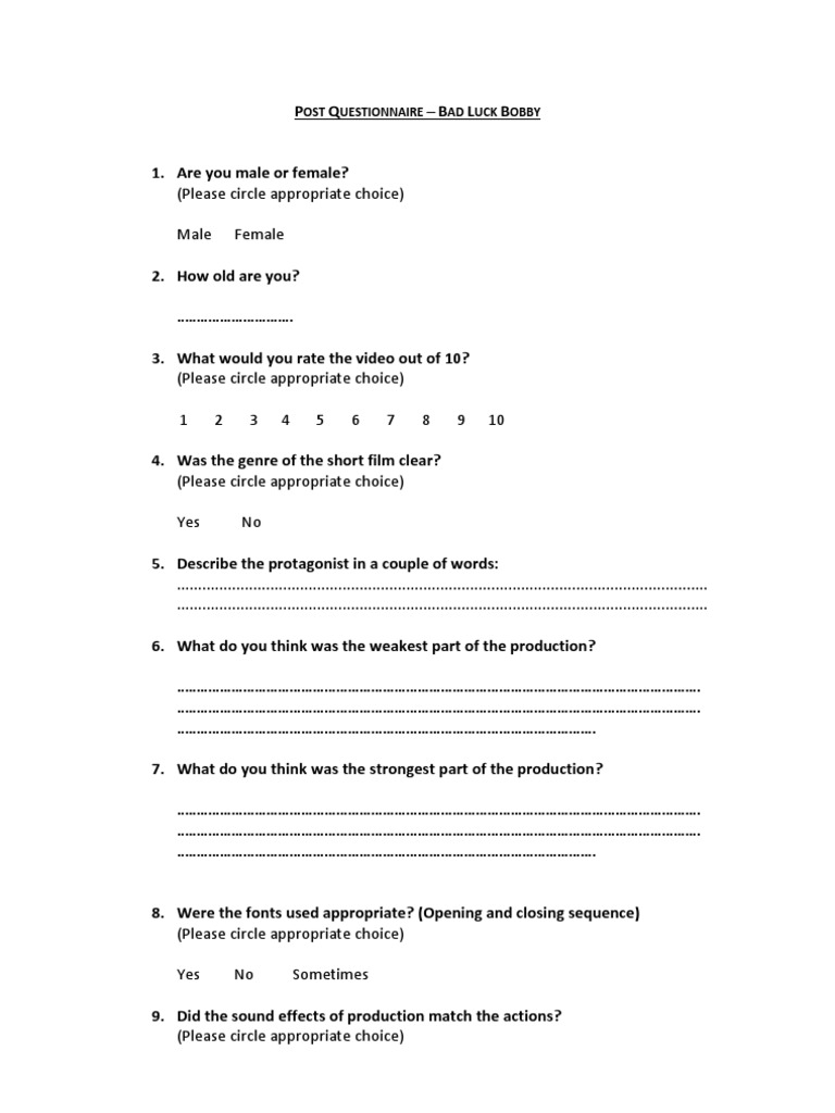 Post Questionnaire 1 | PDF