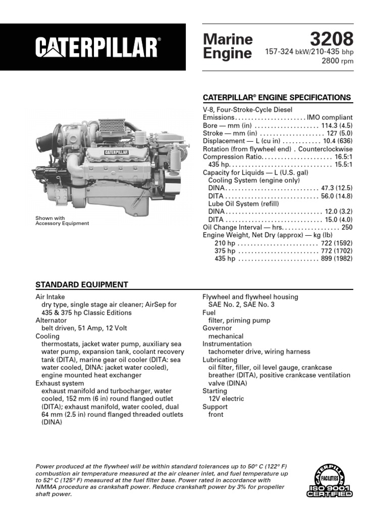 Spec Sheets Cat 3208 Propulsion Horsepower Motor Oil