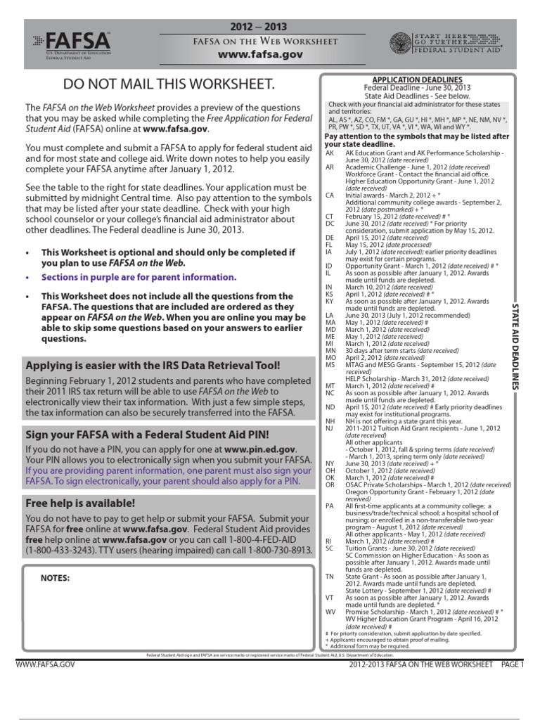 Worksheets Fafsa On The Web Worksheet fafsa on the web worksheet 2012 13 supplemental nutrition assistance program irs tax forms