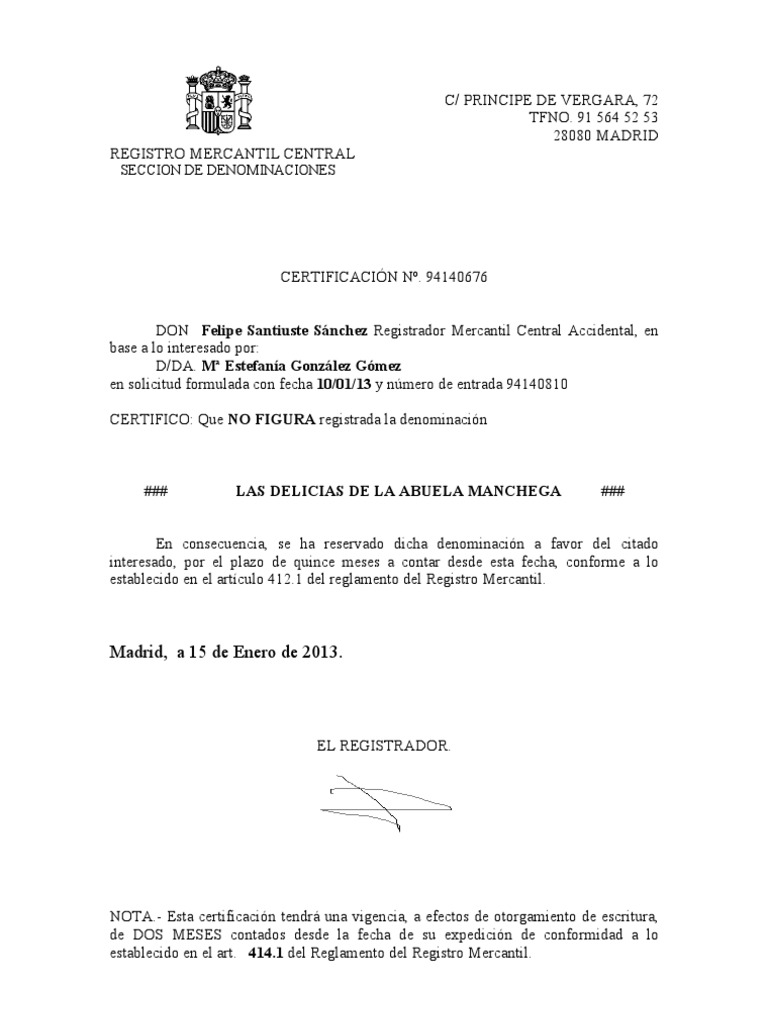 Certificación negativa de nombre